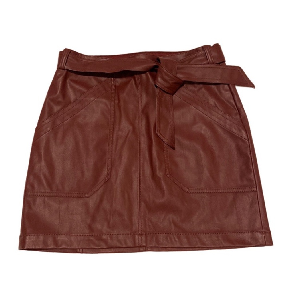 Express Burgundy Faux Leather Belted Skirt sz 4